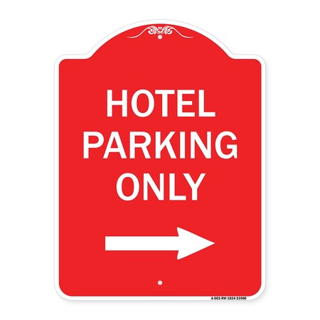 Signmission Hotel Parking With Right Arrow, Red & White Aluminum Architectural Sign, 18" x 24", RW-1824-23900 A-DES-RW-1824-23900